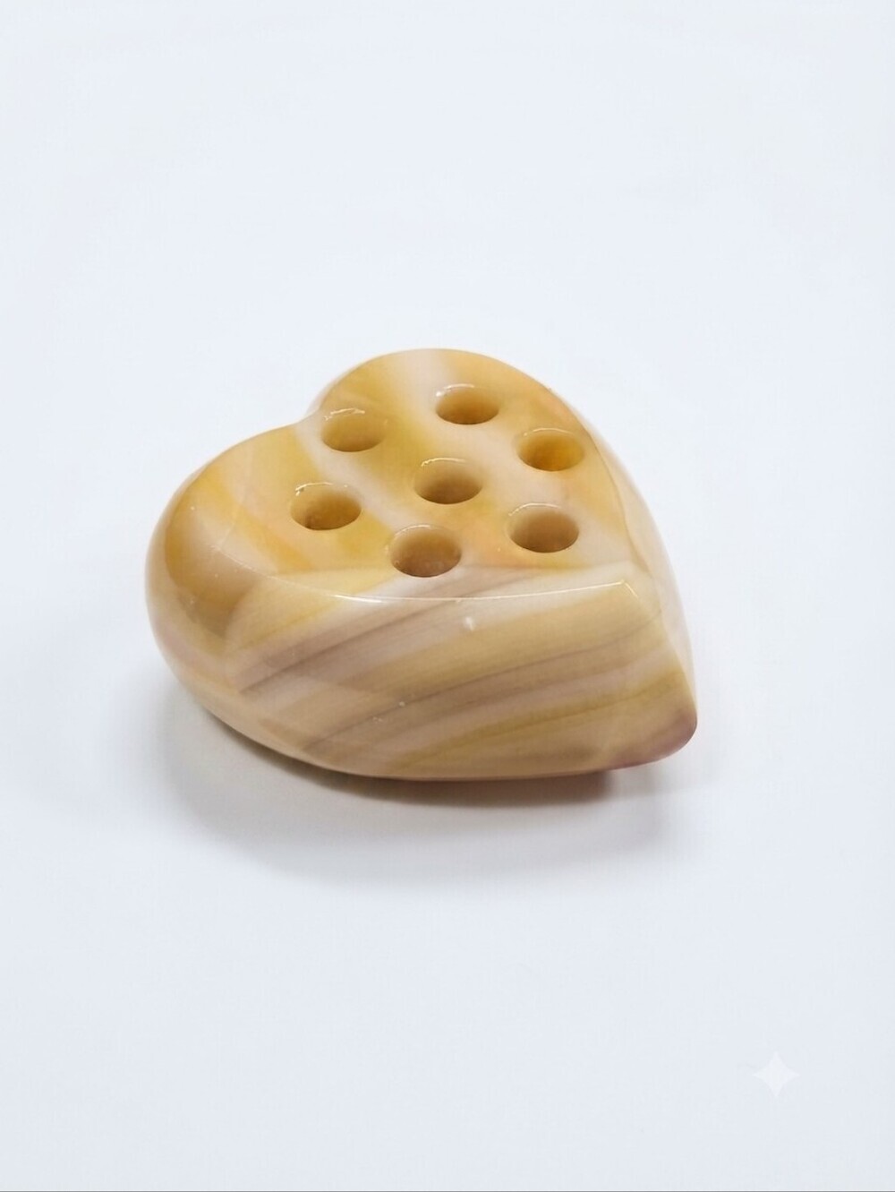 Onyx Stone Heart Shaped Pencil Holder Amber Ivory Layered Marbling